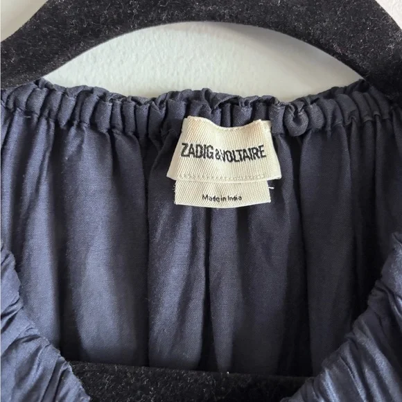 Zadig & Voltaire Tupel Embroidered Pleated Puff Sleeve top, small, navy blue. - Picture 2 of 7